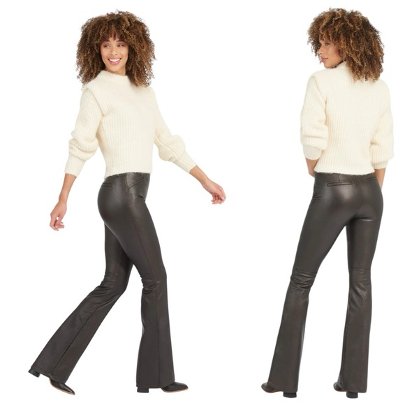 NEW SPANX Black Flare Leather Like Pants Career Fall Basic Size Medium - Picture 1 of 5